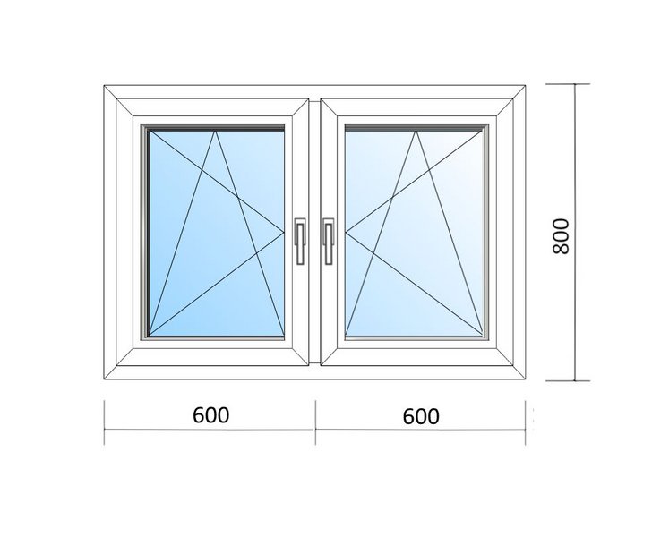 Schaubild Fenster mit zwei Flügeln Dreh-Kipp und den Maßen 120x80 cm