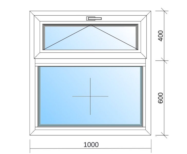 Schaubild Fenster mit Oberlicht Kipp und den Maßen 100x100 cm
