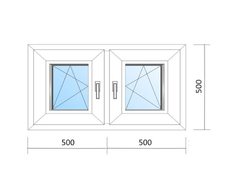Schaubild Fenster mit zwei Flügeln Dreh-Kipp und den Maßen 100x50 cm
