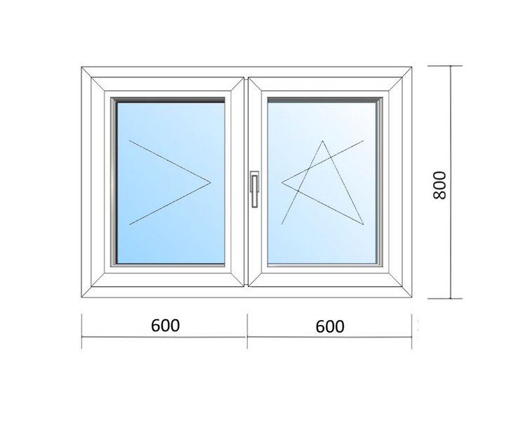 Schaubild Fenster mit zwei Flügeln ohne Mittelpfosten (Stulp) 120x80cm