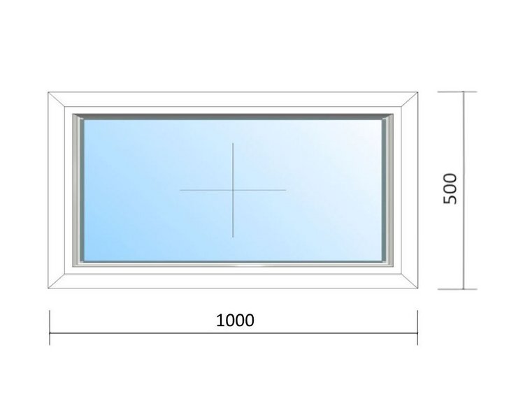 Schaubild Fenster festverglast mit Maßangabe 100x50 cm