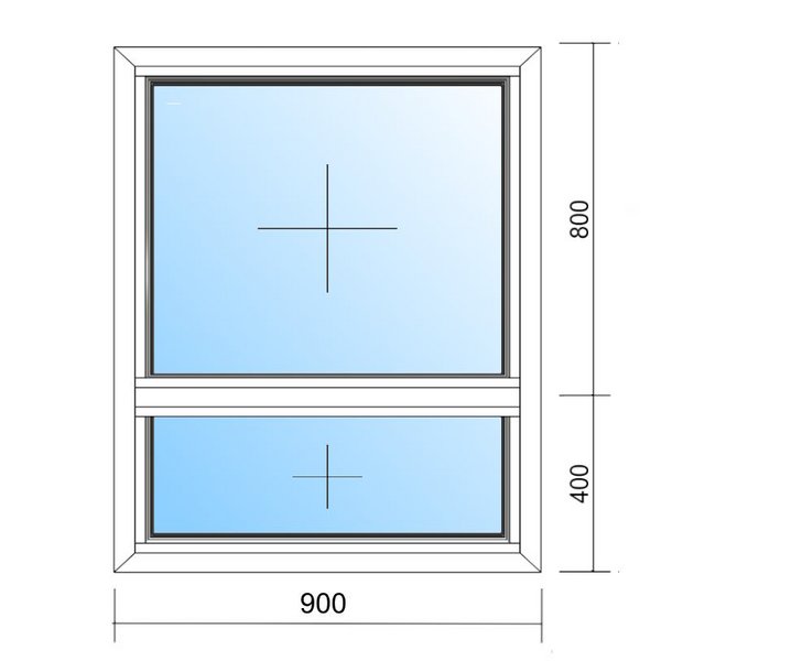 Schaubild Fenster mit Festverglasung oben und unten mit Maßangabe 90x120 cm