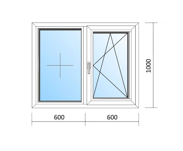 Schaubild Fenster mit einem Flügel und einer Festverglasung 120x100cm