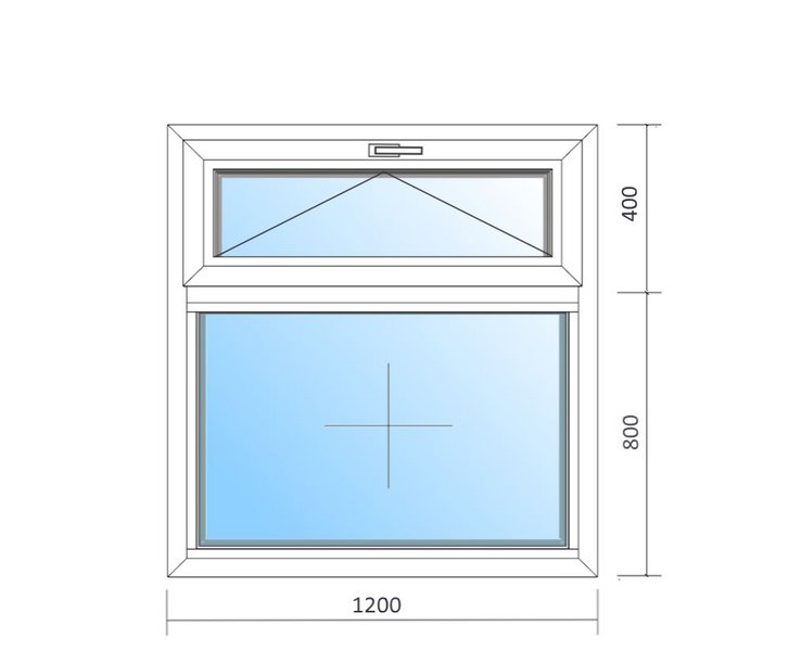 Schaubild Fenster mit Oberlicht Kipp und den Maßen 120x120 cm