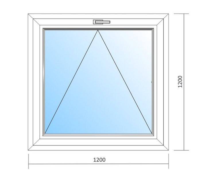 Schaubild Fenster mit Kippbeschlag und Maßangabe 120x120 cm
