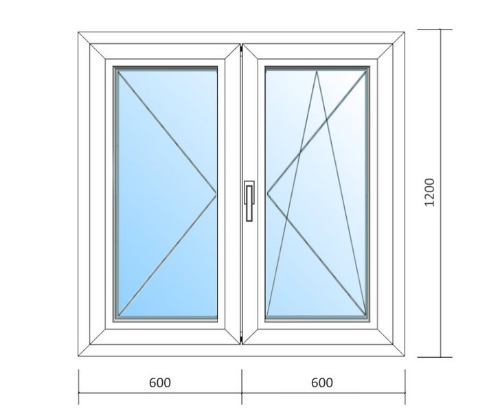 Schaubild Fenster mit zwei Flügeln ohne Mittelpfosten (Stulp)