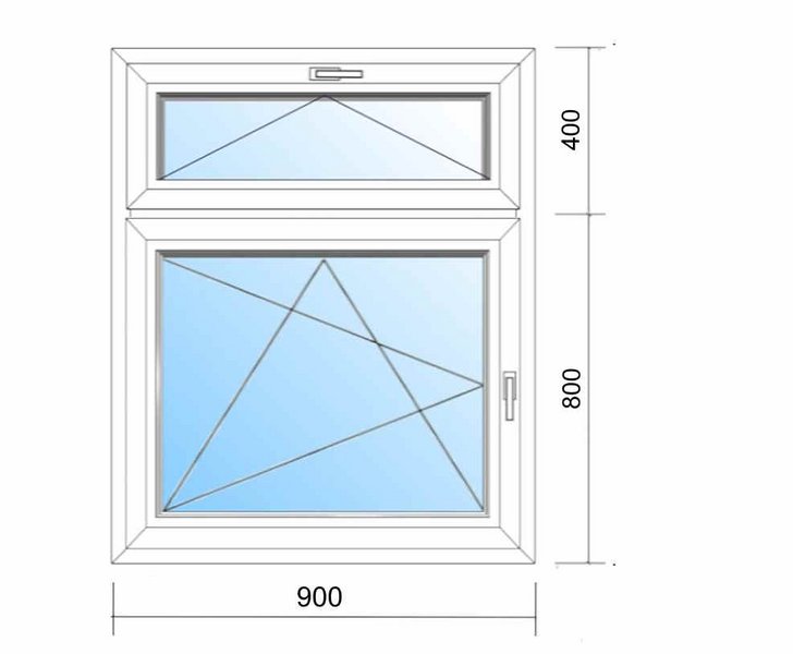 Schaubild Fenster 90x120 cm mit Oberlicht Kipp und Dreh-Kipp Flügel