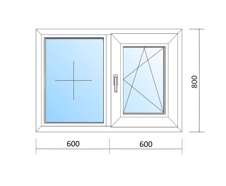 Schaubild Fenster mit einem Flügel und einer Festverglasung 120x80cm
