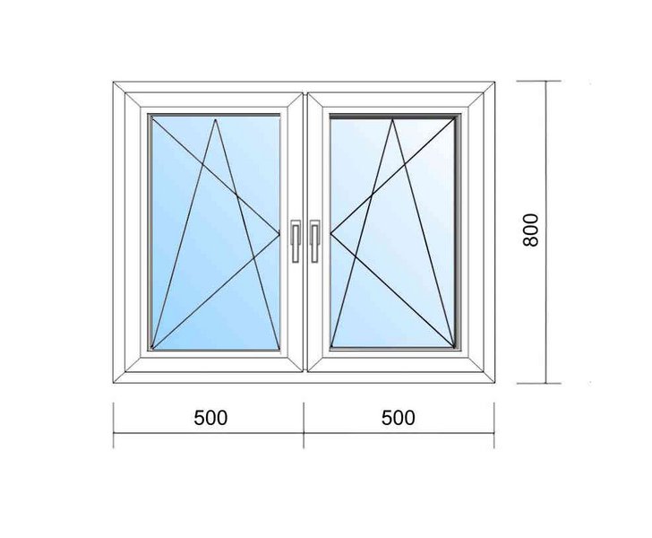 Schaubild Fenster mit zwei Fllügeln und Mittelsprosse mit Maßangabe 100x80 cm