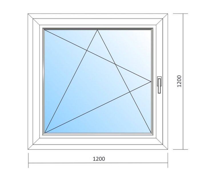 Schaubild Fenster Dreh-Kipp-Links mit Maßangabe 120x120 cm