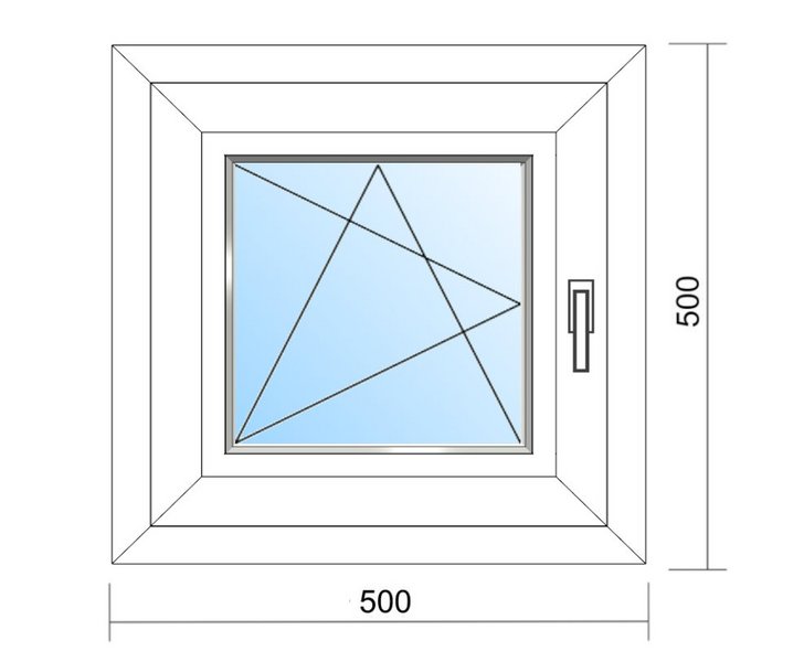 Schaubild Fenster Dreh-Kipp-Links mit Maßangabe 50x50 cm