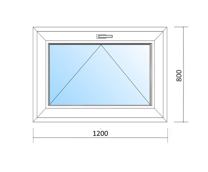 Schaubild Fenster mit Kippbeschlag und Maßangabe 120x80 cm