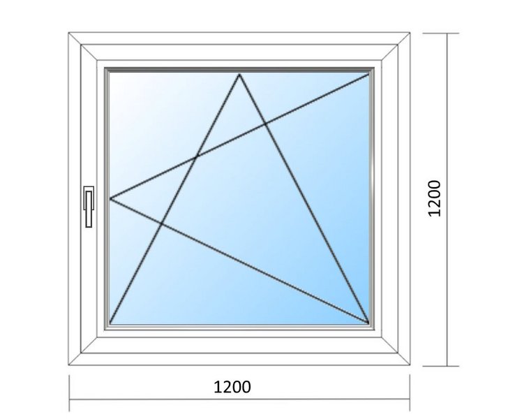 Schaubild Fenster Dreh-Kipp-Rechts mit Maßangabe 120x120 cm