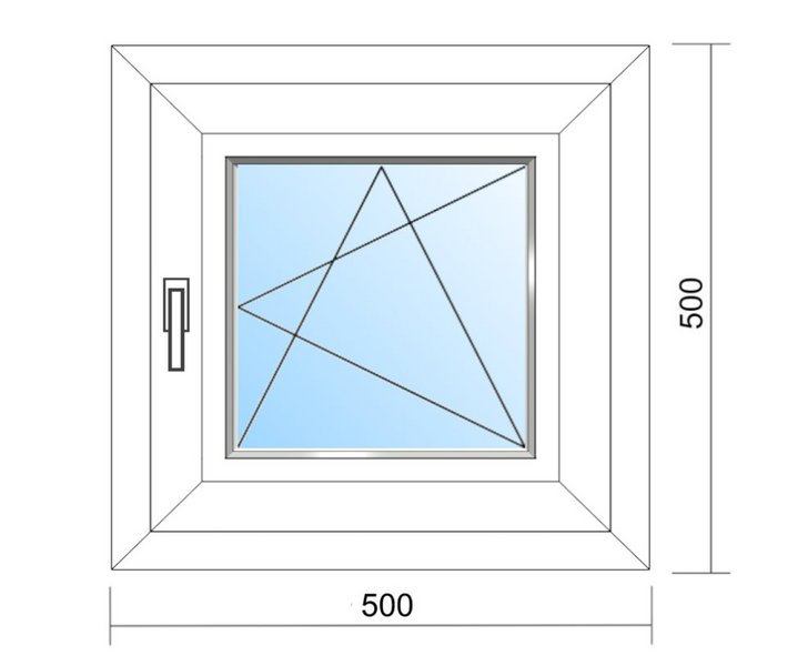 Schaubild Fenster Dreh-Kipp-Rechts mit Maßangabe 50x50 cm