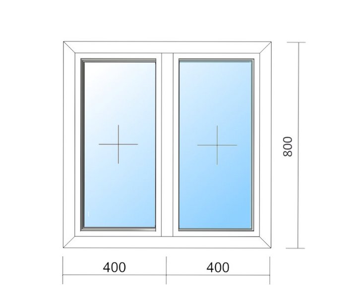 Schaubild Fenster mit Mittelpfosten und den Maßen 80x80 cm