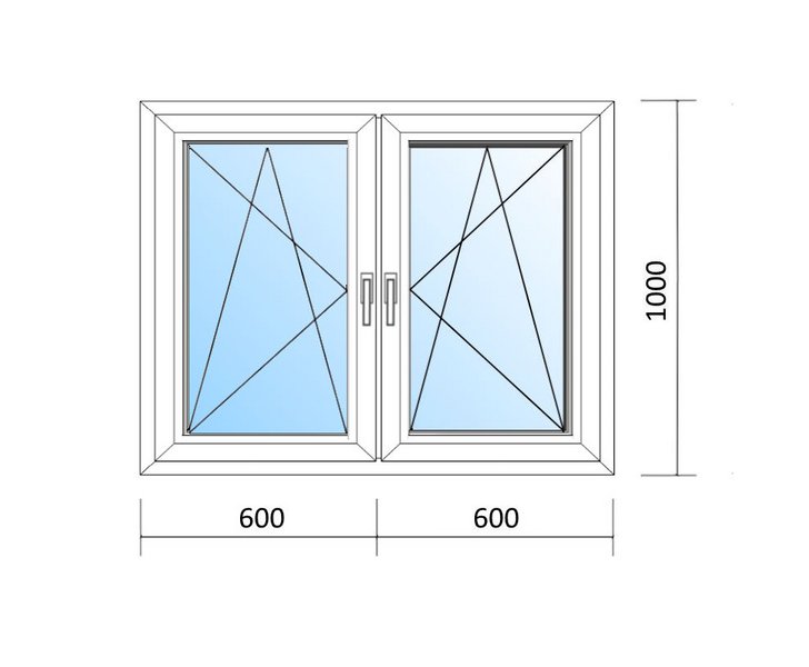Schaubild Fenster mit zwei Flügeln Dreh-Kipp und den Maßen 120x100 cm