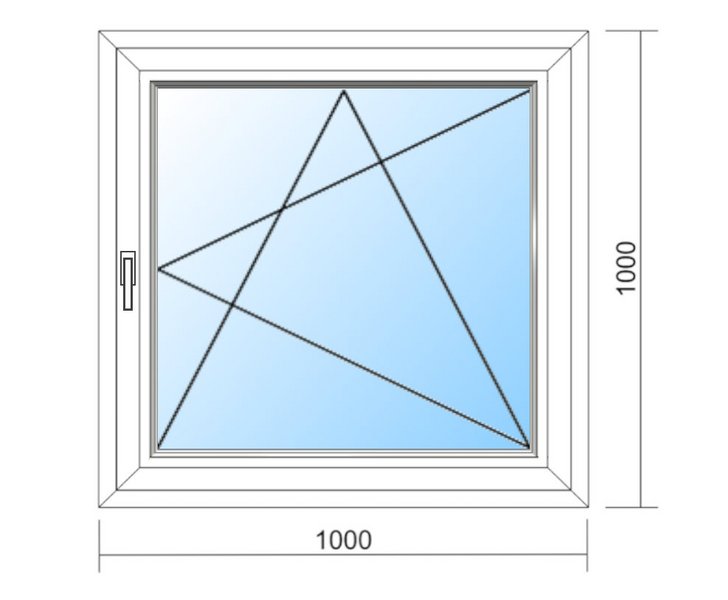 Schaubild Fenster Dreh-Kipp-Rechts mit Maßangabe 100x100 cm