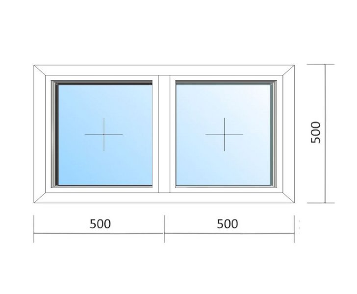 Schaubild Fenster mit Mittelpfosten und den Maßen 100x50 cm