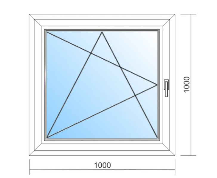 Schaubild Fenster Dreh-Kipp-Links mit Maßangabe 100x100 cm
