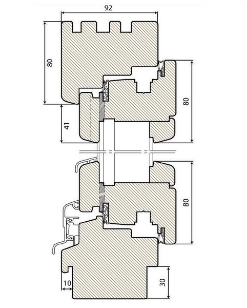 Profilschnitt eines Holzfensters mit Bemaßung und 92 mm Bautiefe