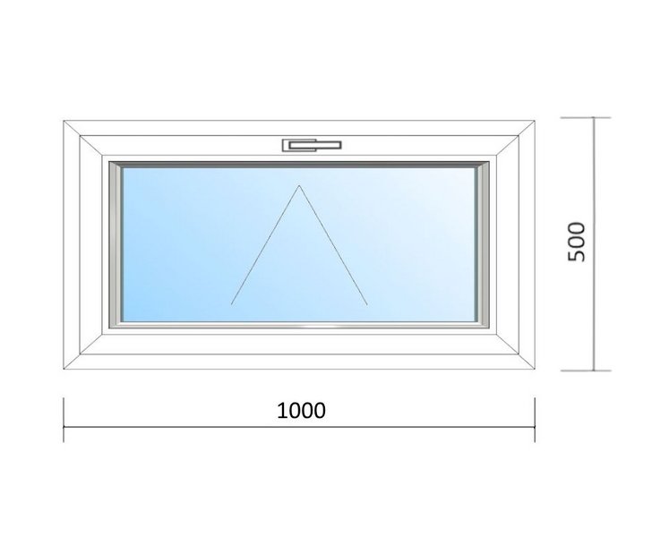 Schaubild Fenster mit Kippbeschlag und Maßangabe 100x50 cm