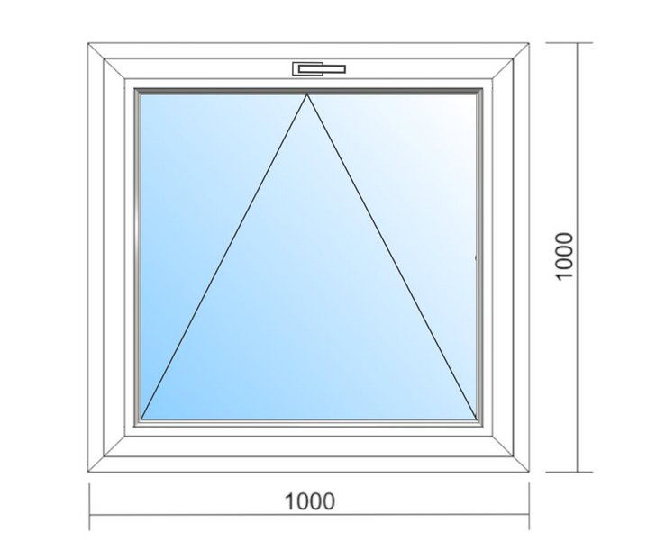 Schaubild Fenster mit Kippbeschlag und Maßangabe 100x100 cm