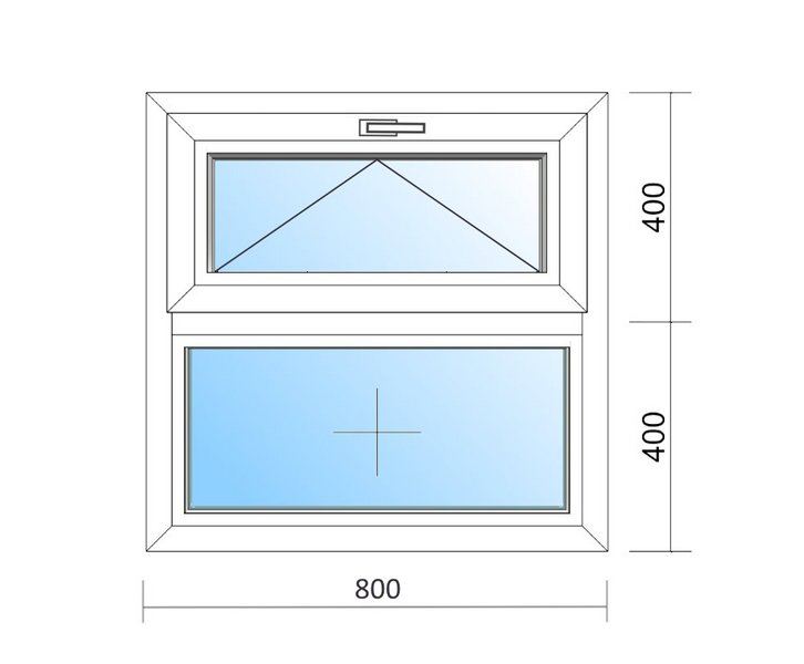 Schaubild Fenster mit Oberlicht Kipp und den Maßen 80x80 cm
