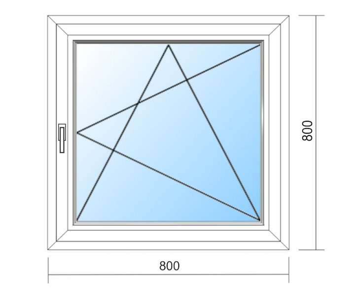 Schaubild Fenster Dreh-Kipp-Rechts mit Maßangabe 80x80 cm