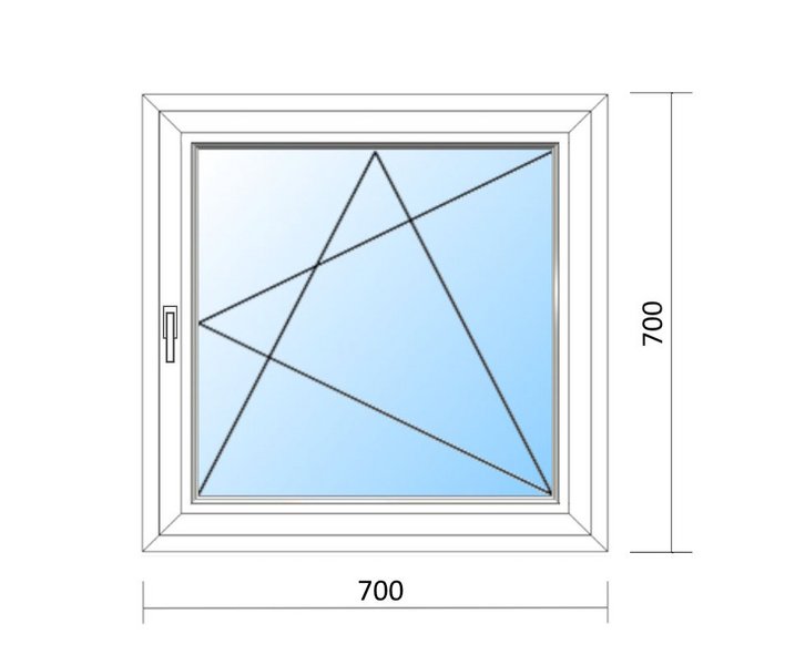 Schaubild Fenster Dreh-Kipp-Rechts mit Maßangabe 70x70 cm
