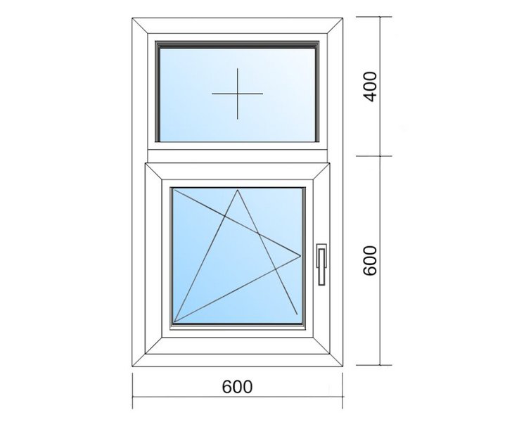 Schaubild Fenster mit Oberlicht und Flüghel mit Maßangabe 60x100 cm