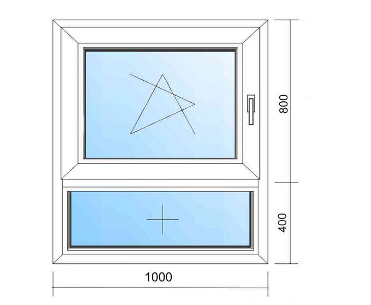 Schaubild Fenster mit Unterlicht und Flüghel mit Maßangabe 100x120 cm