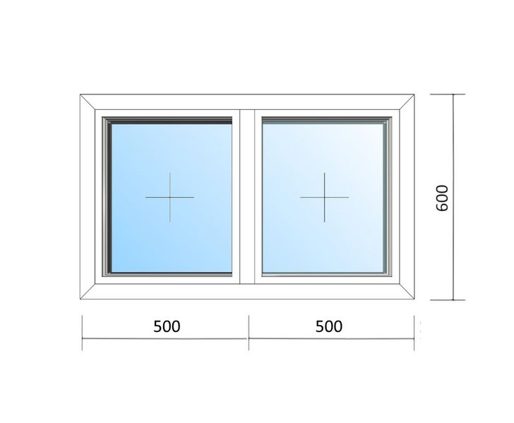 Schaubild Fenster mit Mittelpfosten und den Maßen 100x60 cm