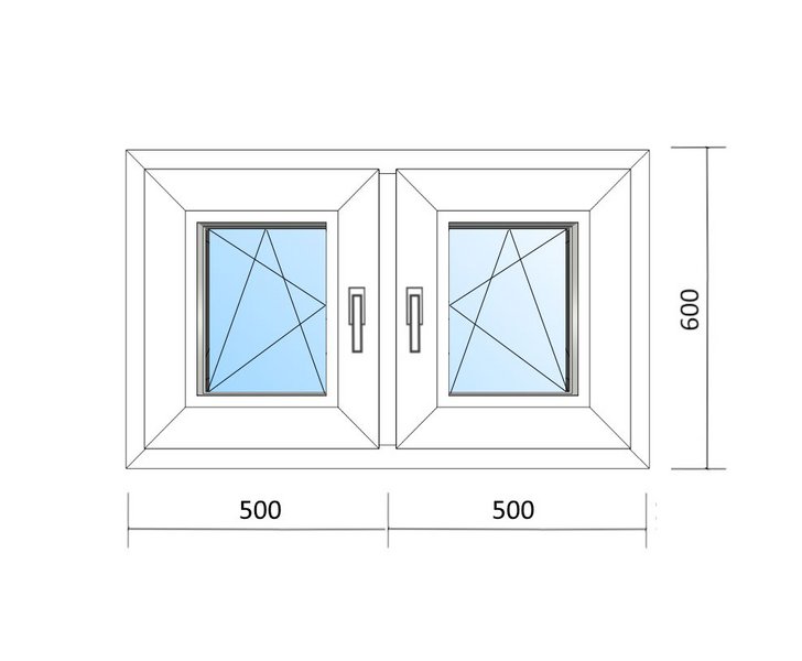 Schaubild Fenster mit zwei Flügeln Dreh-Kipp und den Maßen 100x60 cm